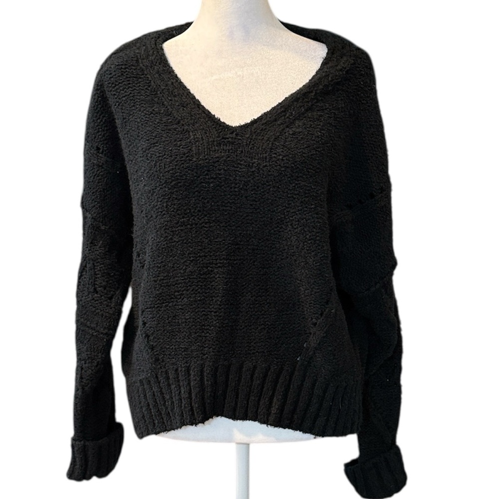 Anthropologie Pilcro Sweater Womens Small Black Pullover V‎ Neck Wool Blend